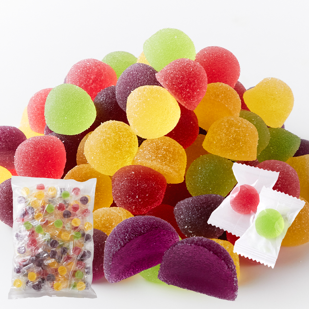 小粒サイズのもっちり食感♪4種のフルーツペクチンゼリー500ｇ（かぼす、巨峰、パイン、いちご）